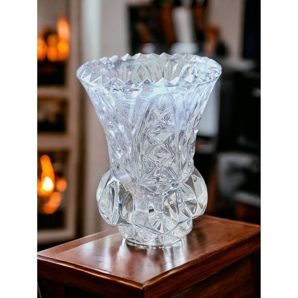 Miniature Vintage Crystal Vase, Clear Glass Vase For Small Short Flowers